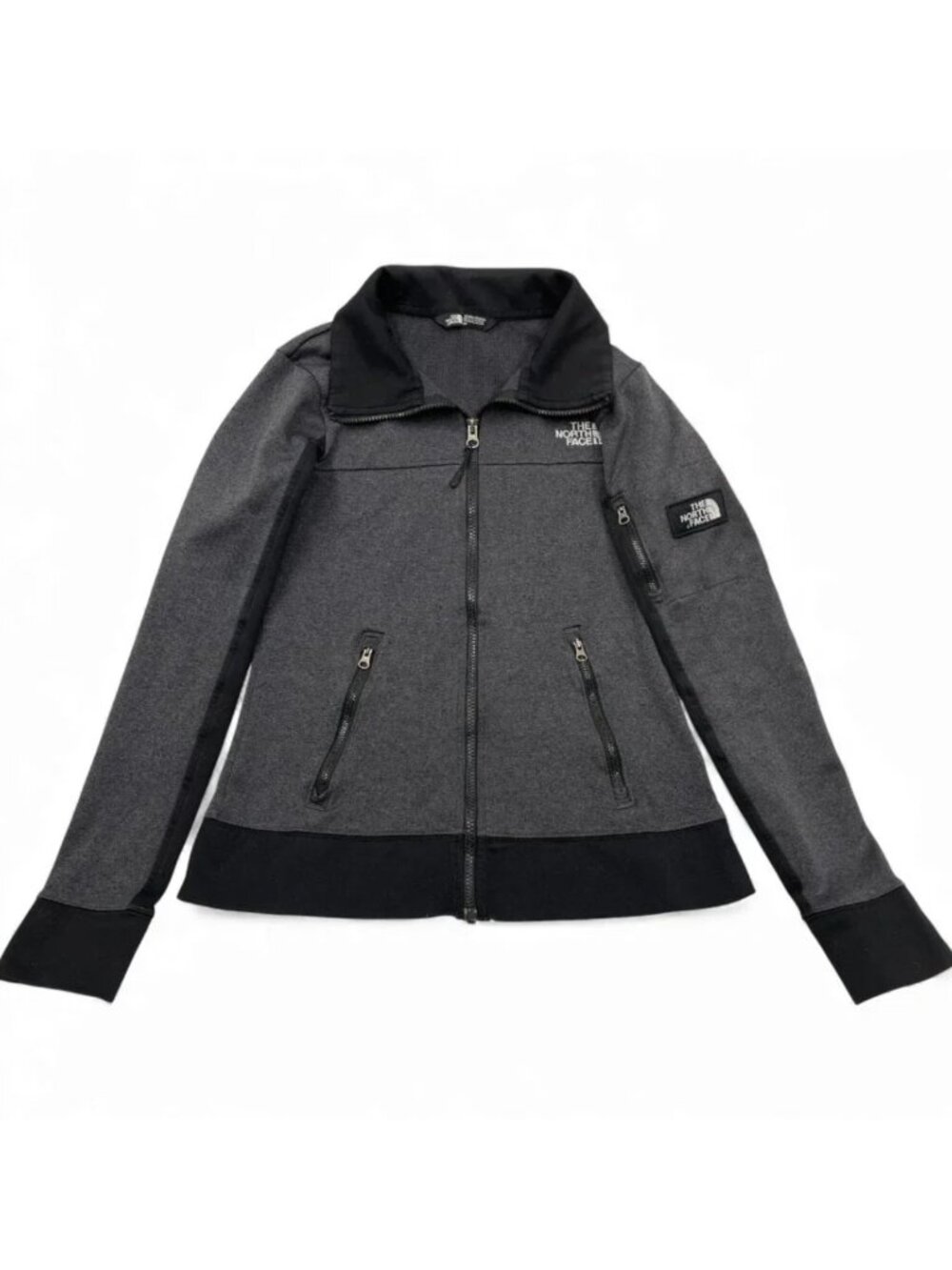 The North Face Gray Black Stretch Full Zip Training Running Jacket Women's Small